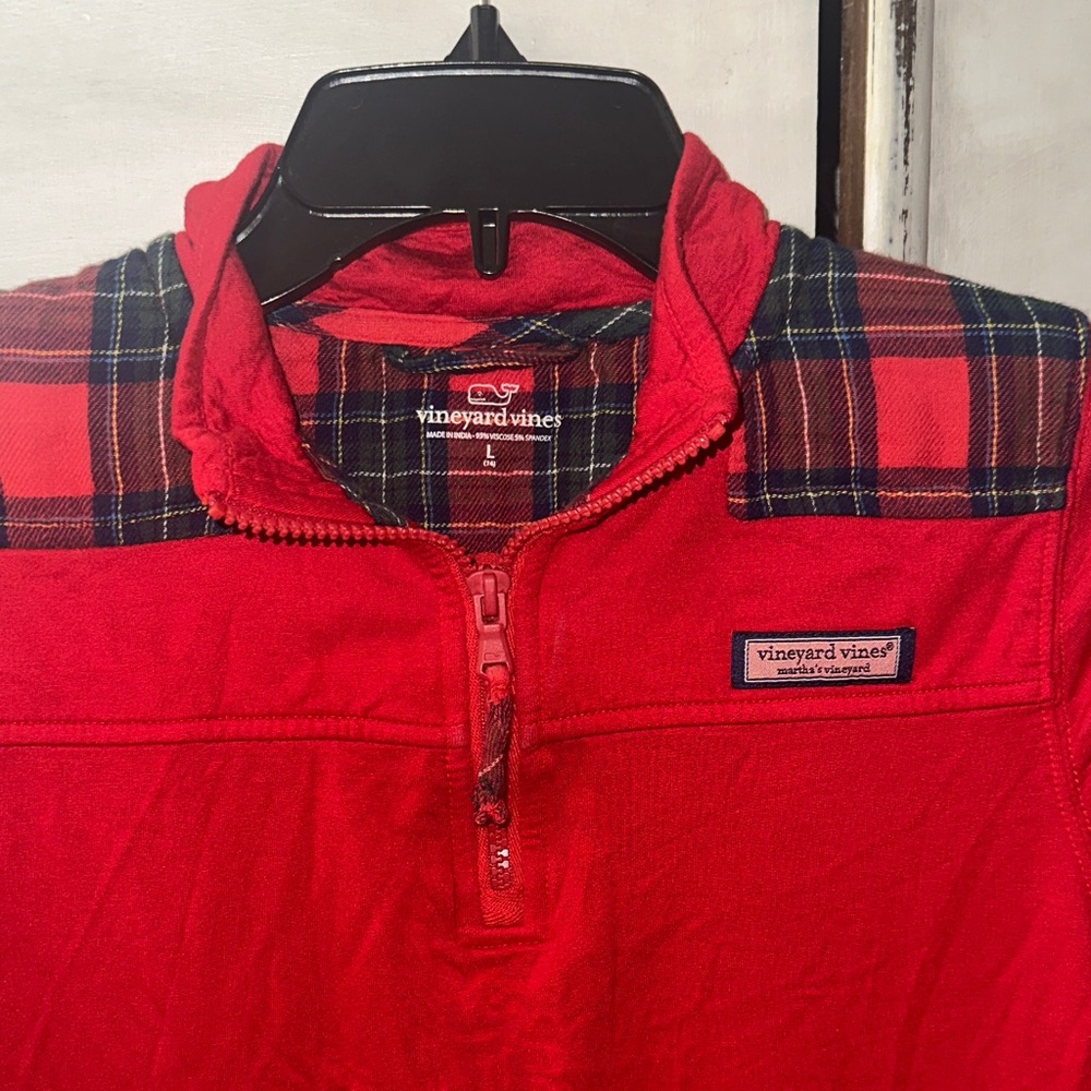 Vineyard Vines Red Quarter-Zip with Plaid Details - Picture 6 of 6